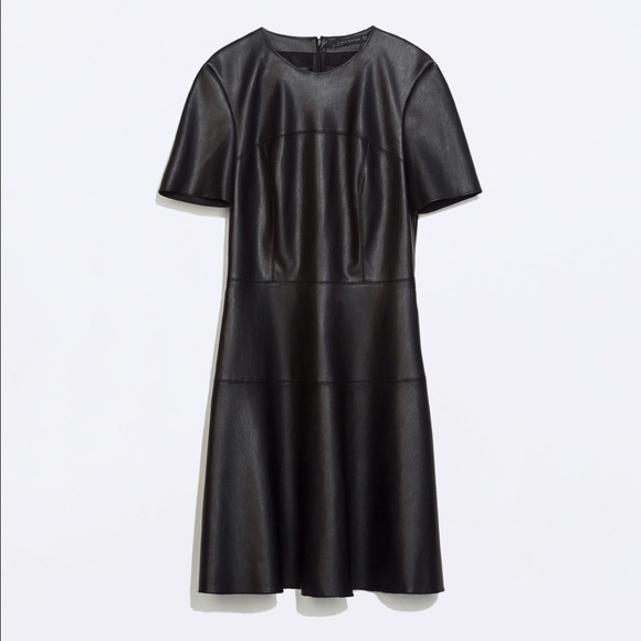 *SOLD* Zara Faux Leather Black Skater Mini Dress - Picture 3 of 3