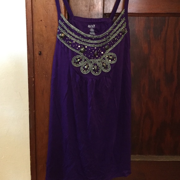 Purple Embroidered Tank Top