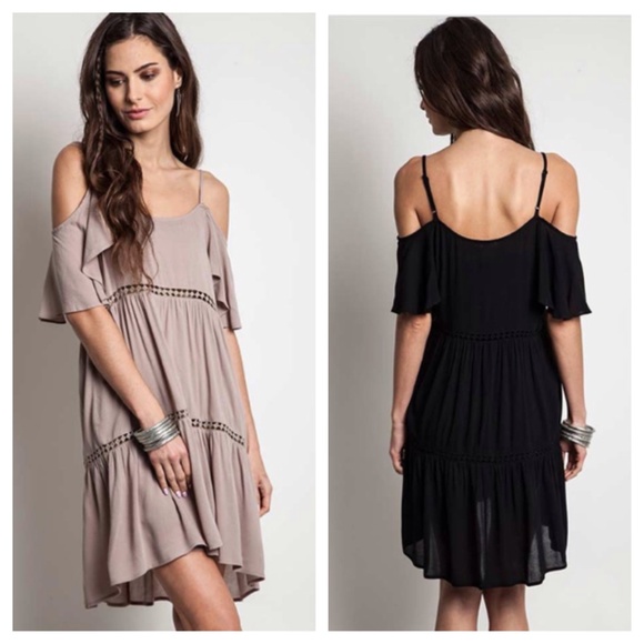 black taupe tiered cold shoulder dress s m l from molly s closet on poshmark black taupe tiered cold shoulder dress s m l from molly s closet on poshmark
