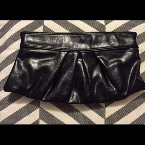 Black Leather Clutch with Zip Closure