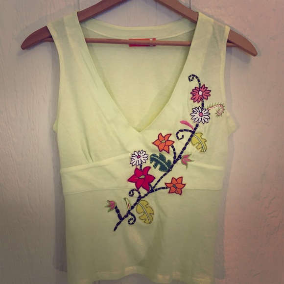 Bershka Lime Green Embroidered Tank