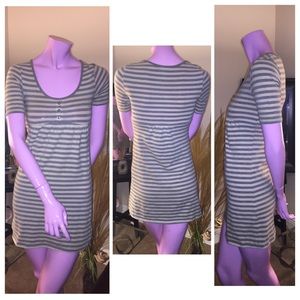 Gray & beige striped 3/4 sleeve cotton dress