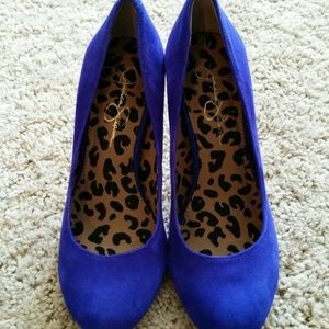 Bright blue suede heels