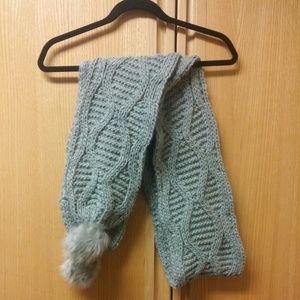 Gray Cable Knit Pompom Scarf