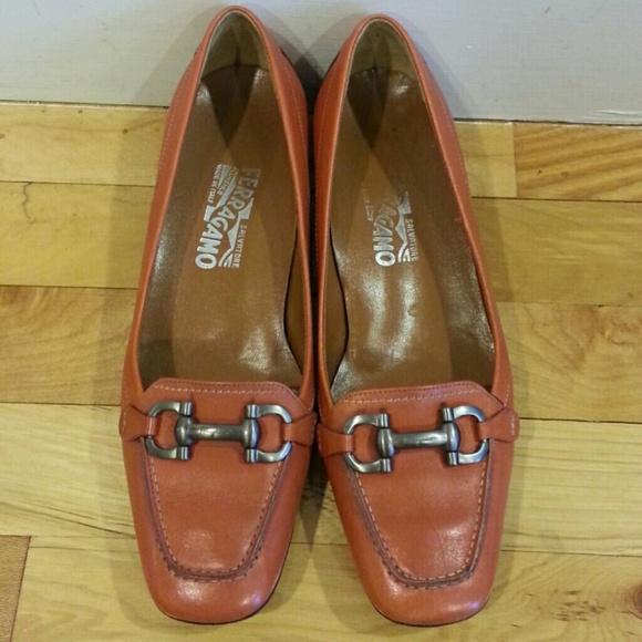 Salvatore Ferragamo orange slip on shoes