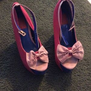 Hot pink and royal blue wedge heels