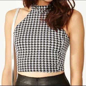 Silver Houndstooth Spike Crop Top