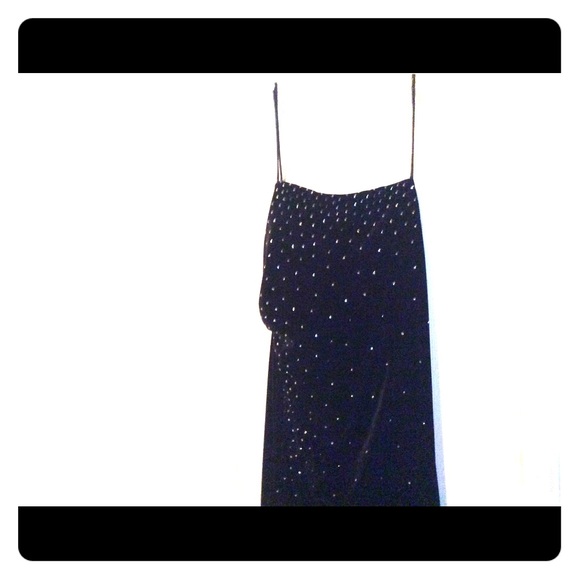 Velour black dress with rhinestones - Picture 1 of 2
