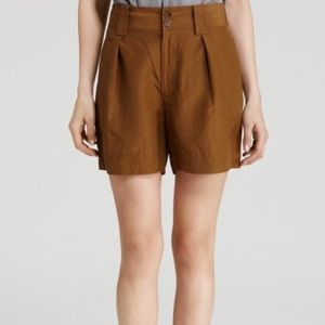 Brown Cari Silk Linen High-waisted Shorts
