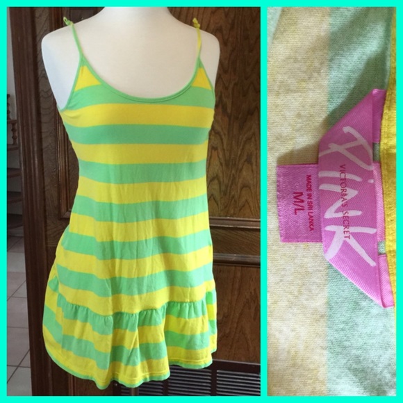 ❤️SOLD❤️Pink ruffled tank yellow/lime size M/L