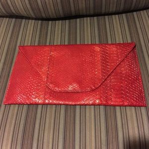 Red Python Print PVC Clutch