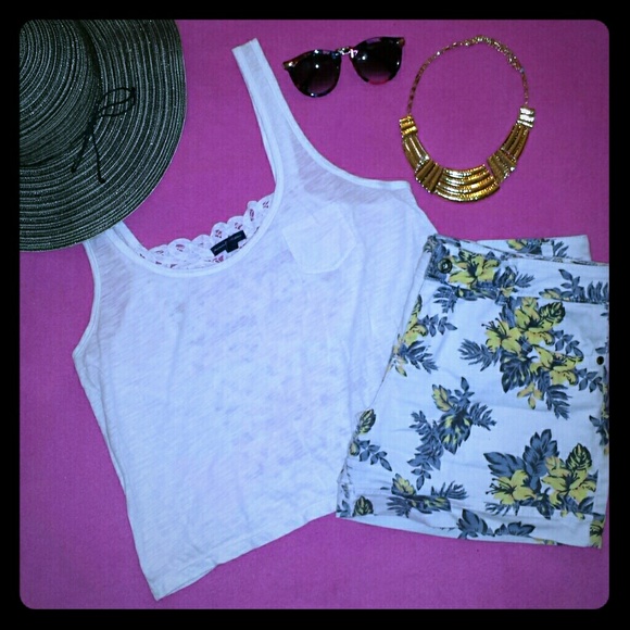 White Lace back cropped tank