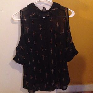 Black button down with cheetah crosses.