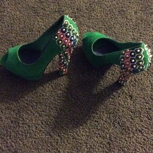 Green alligator peep toe spike heels