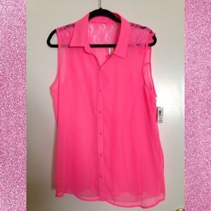❌SOLD❌ Neon Pink Sleeveless Top with Lace Accent