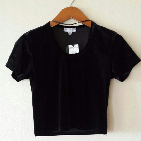 Cotton On Black Velvet Crop Top