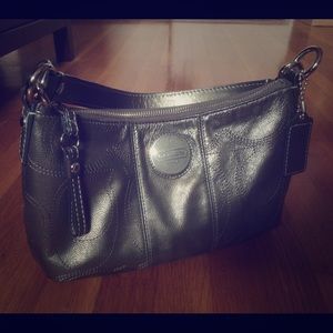 Coach grey patent leather handbag