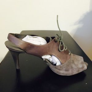 Tahari Gray Lace up Peep Toe Bootie