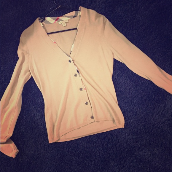 Burberry check placket merino wool cardigan