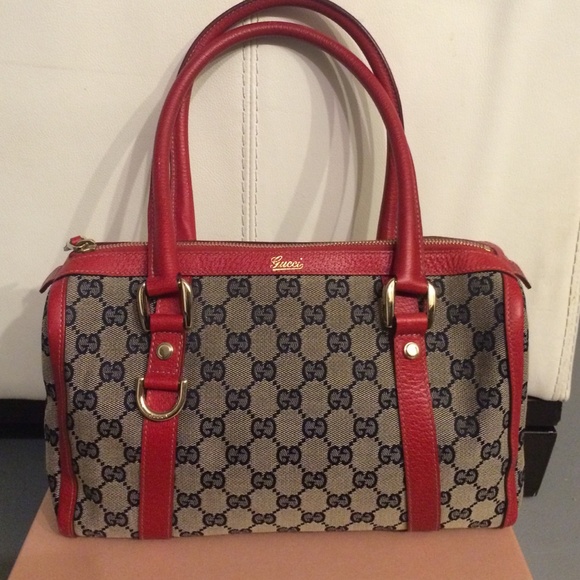 Authentic Gucci doctor boston bag red and navy.