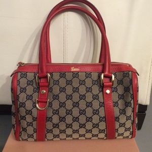 Authentic Gucci doctor boston bag red and navy.