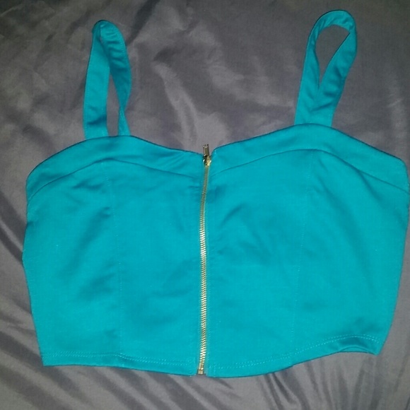 Zip up teal crop top