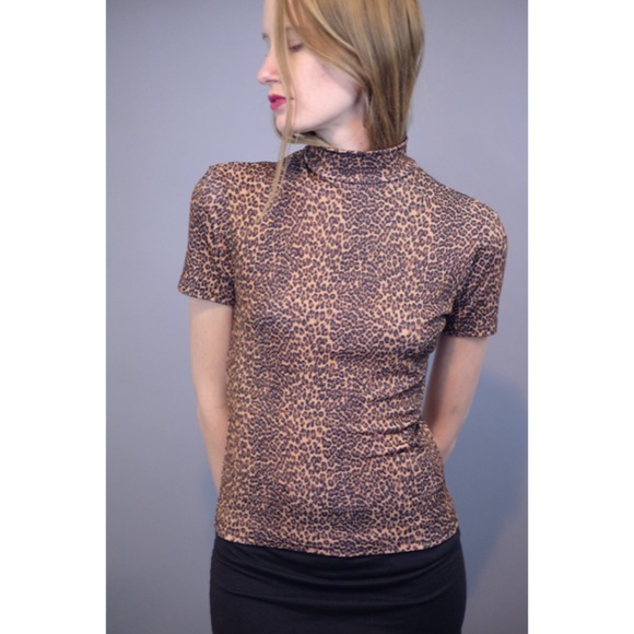 90s rayon mock neck cheetah top