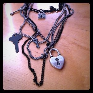 Silver & Black Necklace with charms