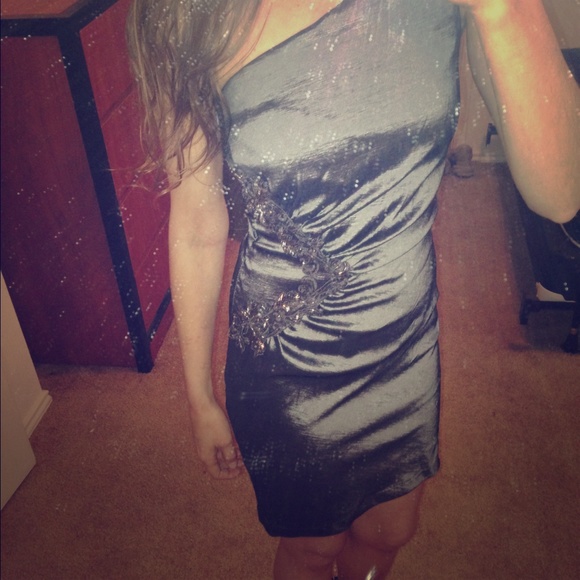Shiny silver one shoulder homecoming dress