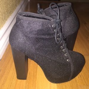 Black chunky platform lace up booties