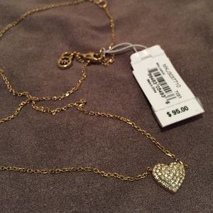 Gold MK Pave Heart Motif Necklace