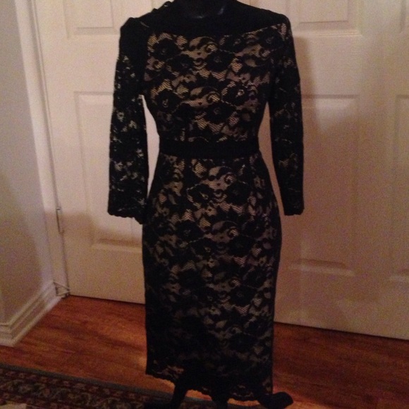 Black and beige lace dress