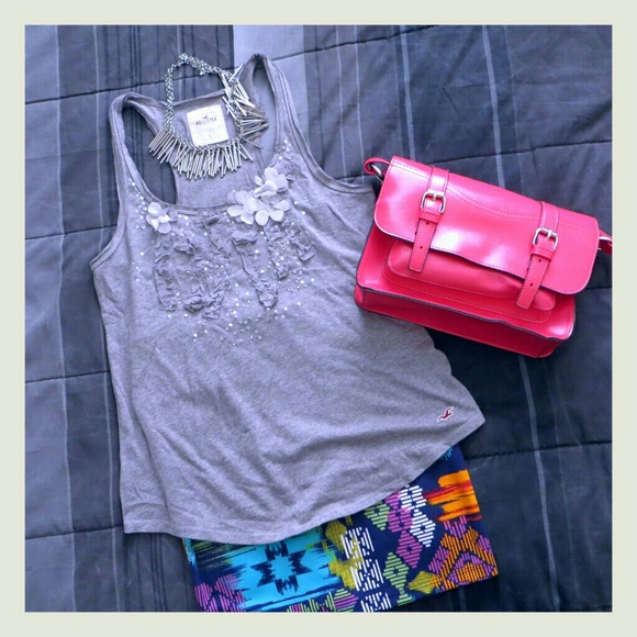 HOLLISTER Racer-back grey flower tank top