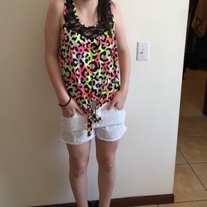 Neon Cheetah print tank top with lace back