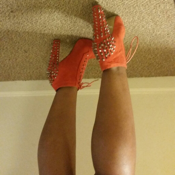 Orange boot spike heel
