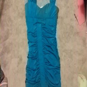 Tight blue dress with bow!:)