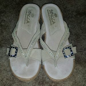 SbiccaTanSuedeWedgesw/rhinestoneaccents!