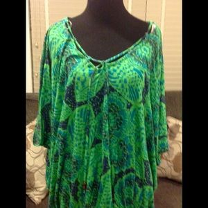 Green and blue paisley print blouse