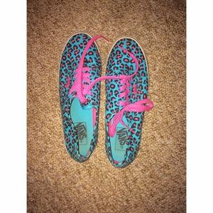 Blue and pink cheeta print vans