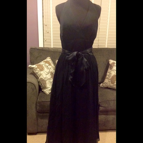 Black halter cocktail dress.