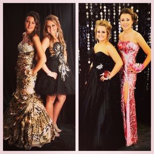 Pink glimmery prom dress on right side