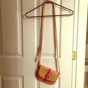 Tan and pink crossbody purse