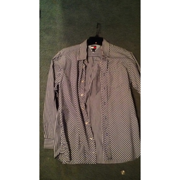 Men's Blue and White Tommy Hilfiger Button Down