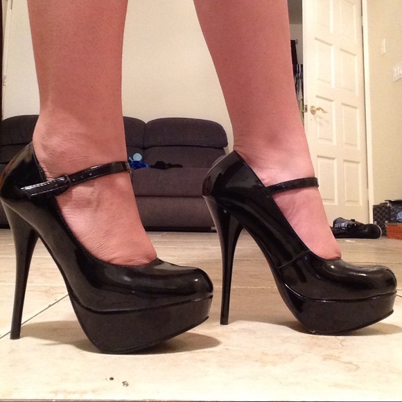 Glossy black heels