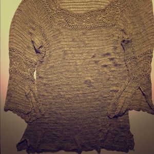 FREE SHIPPING-Crocheted gold/beige sweater