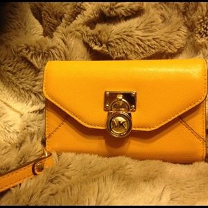 SALE**Michael Kors Mustard Leather Phone Wristlet