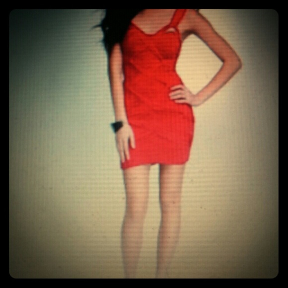 BEBE Red Bodycon  Dress with gold zipper