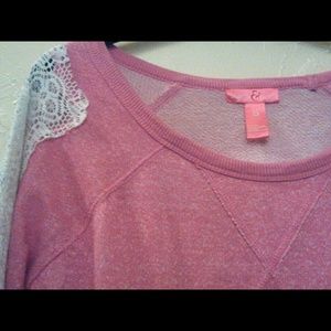 Light Pink Cropped Sweatshirt with Lace Shoulders