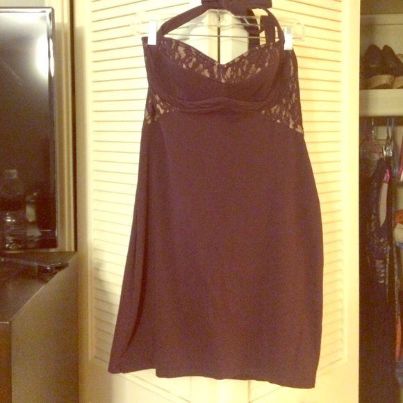 Purple NWOT lace bodycon dress built in bra - Picture 1 of 4