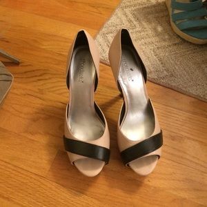 Beige and black heels